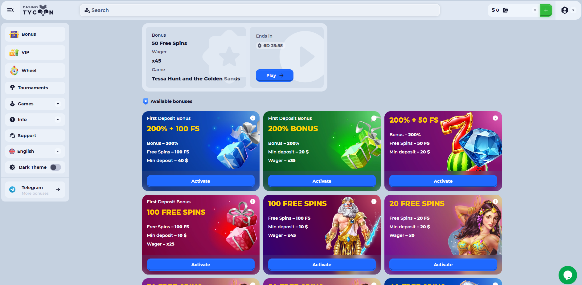 Tycooncasino Freespins no deposit